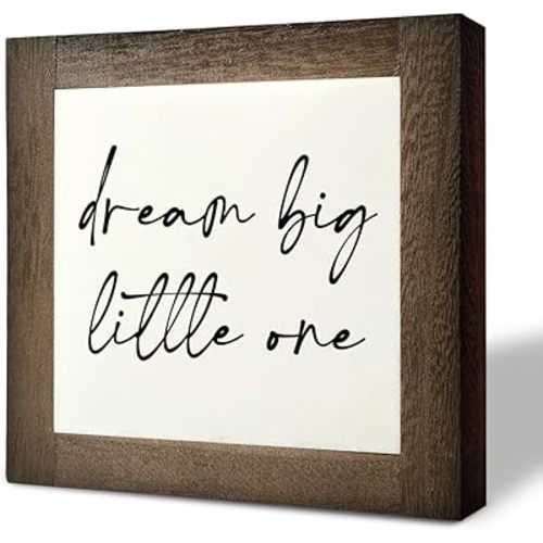 Inspirational Wood Sign, Box Wood Plaques Desk Décor, Girls or Boys Room Decor, Nursery Wood Decorations, Farmhouse Style Home Decor, Wooden Plaque Gift Tabletop, Dream Big Little One Sign C1