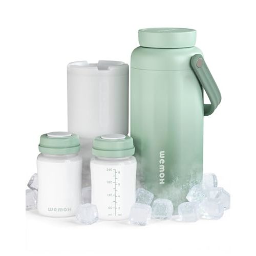 WEMOH Breast Milk Cooler Bottle-24H Double-Layer Cooling, TSA Approved, 2 Leakproof Bottles & Ice Packs, (Non-Toxic BPA) for Travel, Work, Night Pumping, Gift for New Moms (Green)