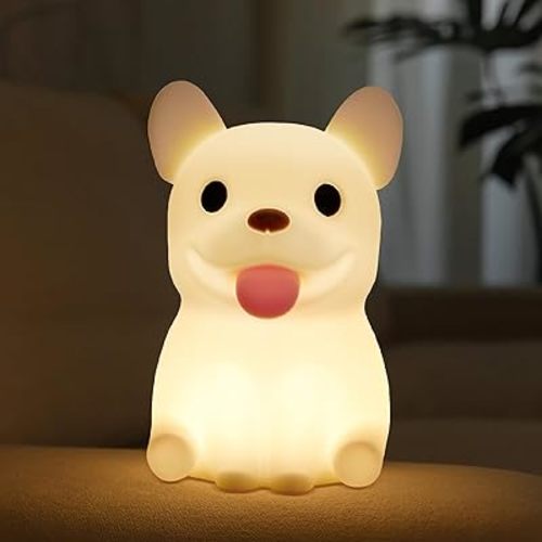 QANYI French Bulldog Light, Cute Silicone Frenchie Stuff Dog Animal Lamp with Rechargeable for Desktop Desk Table Living Room Bedroom Office Decorations, Soft Bulldog Gifts for Kids Boys Girls Women