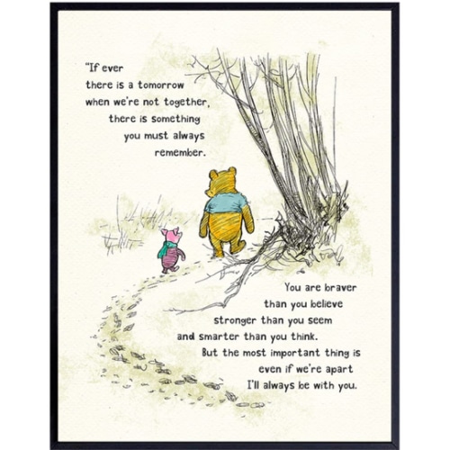 Winnie Pooh Wall Art - Kids Wall Art - Boys Room, Baby Nursery Decor - Girls Bedroom Decor - Wall Decor for Toddlers - Always Remember You Are Braver Than You Believe - A. A. Milne Poster 11x14 Gift