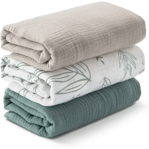 Muslin Swaddle Blankets for Newborn, 3 Pack Breathable Soft Receiving Blanket, Large 38 x 40 inches Swaddle Wrap Burping Clothes, Essentials Infant Shower Items, Toddler Gift (Bright Colors)