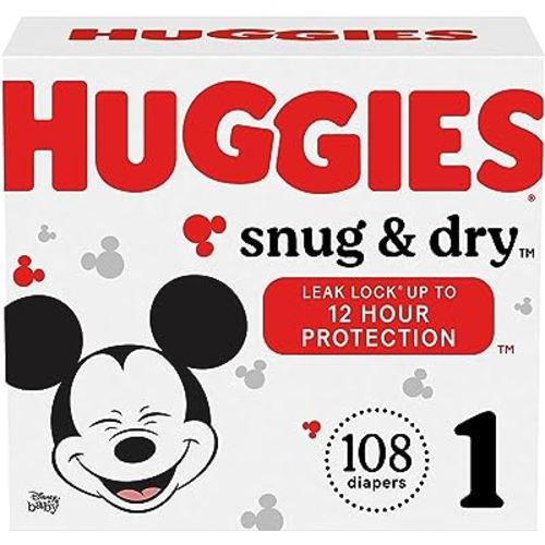 Huggies Size 1 Diapers, Snug & Dry Newborn Diapers, Size 1 (8-14 lbs), 108 Count