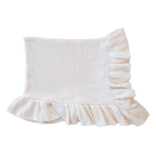 Knit Blanket With Ruffle | Ivory