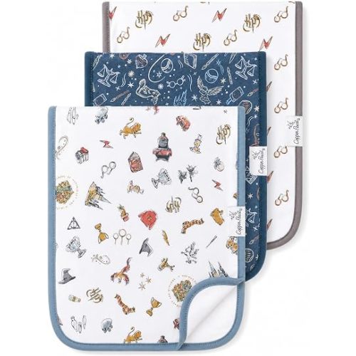 Copper Pearl Premium Baby Burp Cloths - 3-Pack Large Cotton Burp Cloths, Extra Soft Spit Up Rags with 3 Absorbent Layers, Perfect for Baby Boy and Baby Girl Gifts (21" x 10" Size, Wizarding World Set)