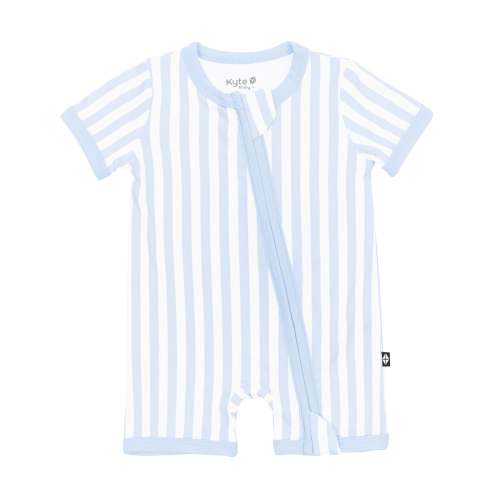 Zipper Shortall Romper in Small Mist Stripe