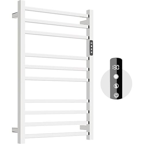 Towel Warmer,304 Stainless Steel Compact Towel Warmer Rack for Bathroom -10 Bars Wall Mounted Towel Heater with Intelligent Touch Screen Timer, Hard Wired/Plug-in, (Compact Design)