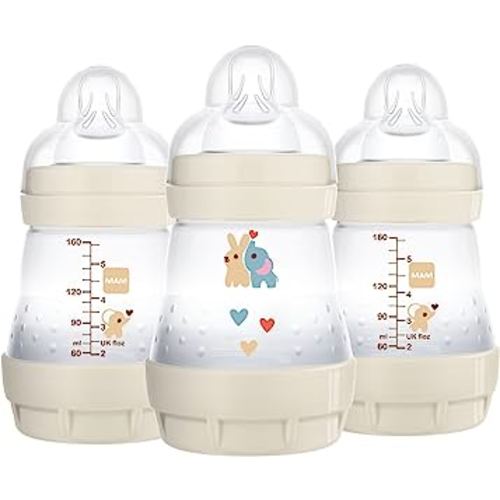 MAM Easy Start Anti Colic Baby Bottle 5 oz, Easy Switch Between Breast and Bottle, Reduces Air Bubbles and Colic, Newborn, Unisex, 3 Count (Pack of 1)