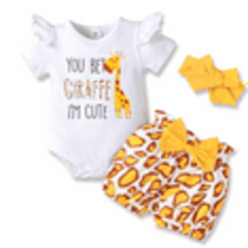 PatPat Baby Girl Clothes 3Pcs Outfit Set Giraffe Print Romper Shorts Headband Gift for 6-9 Months