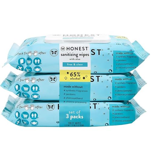 The Honest Company Sanitizing Alcohol Wipes | Kills 99% of Germs, Made With Aloe | Unscented, 150 Count (3 Packs of 50) - 50 Count (Pack of 3)