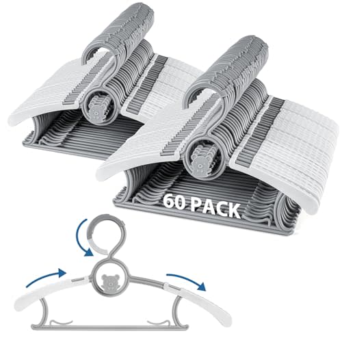 Baby Hangers for Closet Adjustable, Extendable & Stackable Kids Hangers, 11~14inch Non-Slip Plastic Kid Hangeres, Toddler Hangeres for Infant Baby Toddler Children Nursery Teen, Gray, 60PACK