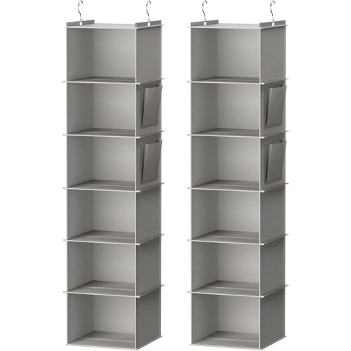 Hanging Closet Organizer, 6-Shelf Closet Hanging Storage Shelves, 2 Packs, Light Grey