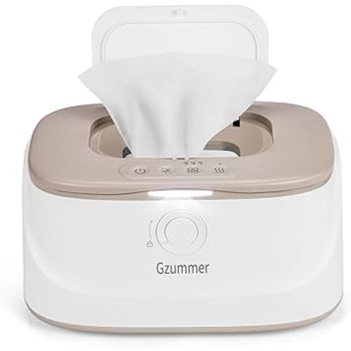 Baby Wipe Warmer, Innovative Spring & Child Lock Design, Large Capacity Wipes Dispenser, Fast Heating, 3 Modes of Temperature Heating Control, Diaper Wipe Warmer with Night Light (white+grey)