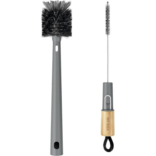 MR.SIGA Water Bottle Brush and Straw Cleaner Brush, Long Handle Bottle Cleaner Brush, 2 in 1 Bottle Cleaning Brush for Sports Bottles, Baby Bottles, Mugs, Straws