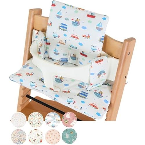 Waterproof & Compatible Stokke Tripp Trapp Cushion Set - Easy to Clean - Made in Korea - 100% Cotton - Made for Stokke Tripp Trapp High Chair (Vroom Vroom)