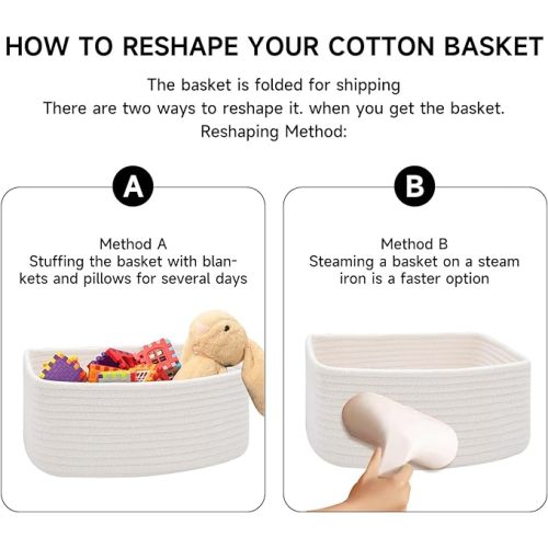 Shelf Storage Baskets for Organizing | Closet Organizer Bins | Small Toy Basket | Woven Rope Baskets | Cube Decorative Box | Shallow Basket | 11.5×7.5×4.7” | 3 Packs Off White