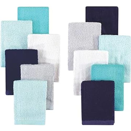 Hudson Baby Unisex Baby Rayon from Bamboo Woven Washcloths 12pk, Navy Teal, One Size