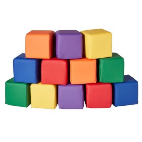 ECR4Kids SoftZone Patchwork Toddler Stacking Blocks, Foam Playset, Assorted, 12-Piece