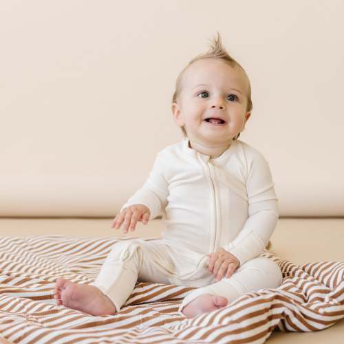 Cream Small Ribbed Zip Romper Newborn