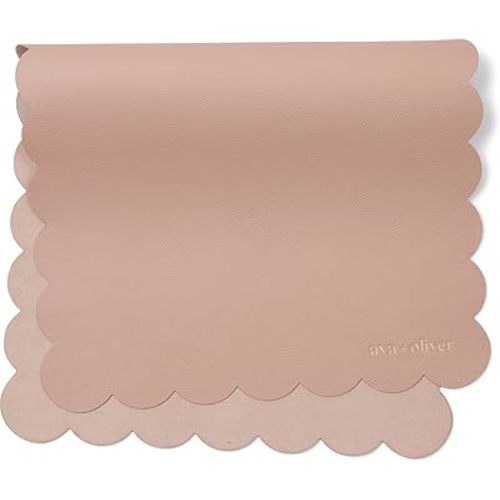 Vegan Leather Baby Changing Mat (16 X 30 in) - Multipurpose Wipeable and Portable Diaper Changing Mat - Foldable Travel Changing Mat (Pink Scallop)
