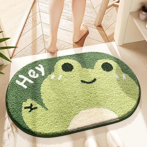 Cute Frog Bath Mat, Extra Soft Absorbent Bath Rug, Non-Slip Comfortable Bathroom Rug, Carpet for Tub, Shower, Bath Room, Machine Wash Dry, 20"x31", Frog