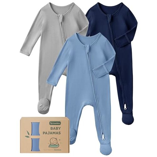 Yofooss Rayon Made From Bamboo Baby Pajamas 3pcs Newborn Sleepers For Boy Girl Clothes, 0-3-6-9 Months Footed Pjs