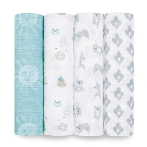 aden + anais Boutique Muslin Swaddle Blanket for Baby Girls and Boys, Newborn Receiving Blanket for Swaddling, 100% Muslin Cotton Swaddle Wrap, 4 Pack, Now + Zen