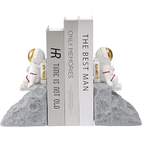 BUTILIVEEN Astronaut Book Ends to Hold Books, Astronaut Decor, Space Themed Bedroom, Desktop, Bookcase Decor - Gifts for Space Lovers
