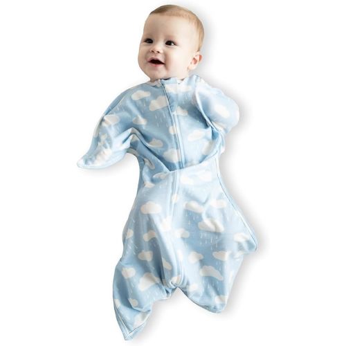 SleepingBaby Zipadee-Zip Transition Swaddle - Cozy Baby Swaddle Blanket with Zipper Convenience - Roomy Wearable Blanket for Easy Diaper Changes - Spring Showers, Medium (6-12 Month)