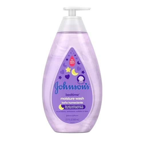 Johnson's Bedtime Baby Moisture Wash with Coconut Oil, Washes Away 99.9% Of Germs, Tear-Free Night Time Bath Wash, Hypoallergenic, Paraben- & Dye-Free, No-Animal Testing, 27.1 fl. oz