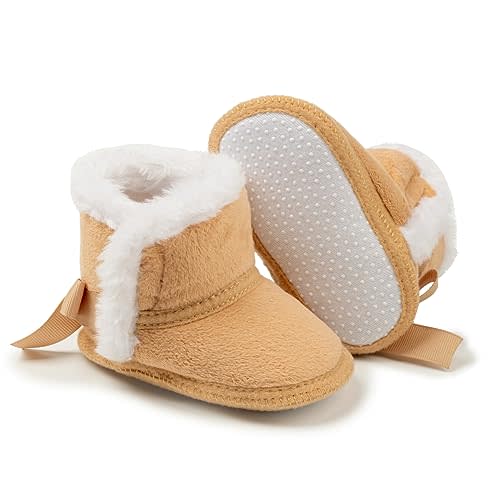 Sawimlgy Infant Baby Boys Girls Plush Winter Snow Boots Cowboy Tassels Bowknot Ankle Side Zipper Soft Sole Boots Toddler Newborn Warm First Walker Crib Outdoor Shoes