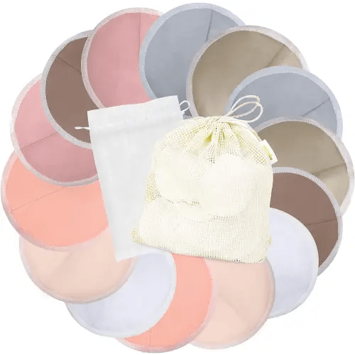 wegreeco Nursing Breast Pads (14 Pack) + Laundry Bag & Travel Storage Bag, 4.7 inch - Washable & Reusable Breastfeeding Nursing Pads (Mild, Large, Contoured Shape)