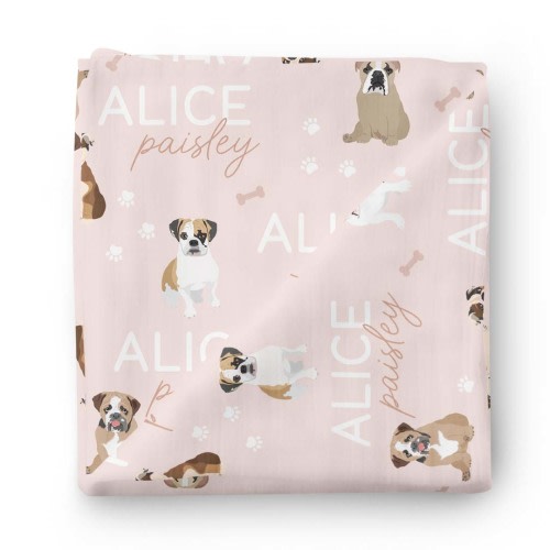 Personalized Baby Name Swaddle Blanket | English Bulldog