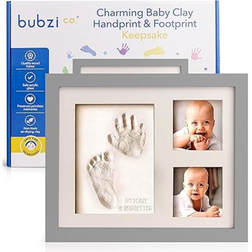 Baby Footprint Kit, Baby Foot and Hand Print Kit, Baby Keepsake Frame, Nursery Pictures Frames, Hand Print Mold Kit, New Mom Gifts, Baby Newborn Essentials Must Haves, Baby Shower Gifts (Cool Gray)