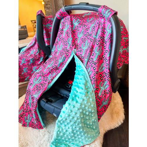 Pink & Turquoise Cactus Car Seat Cover