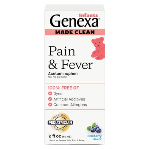 Genexa Infants' Acetaminophen Oral Suspension, for Babies, Temporarily relieves Pain and Fever Symptoms, 160 mg per 5 mL- Organic Blueberry Flavor 2oz