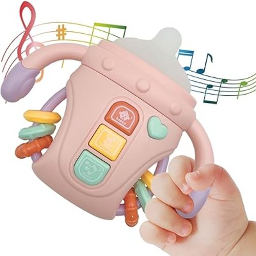 Baby Musical Toys,Sensory Learning Toy with Music and Lights,Pacifier Teething Musical Toys,Rattle Toy for Toddlers,Boys and Girls Gifts(A-Pink)