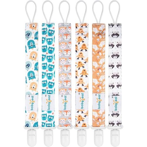 Babygoal Plastic Pacifier Clips for Boys, 6 Pack Pacifier Holder Fits Most Pacifier Styles &Teething Toys and Pacifier Clips for Boys And Girls 6PB01-CA