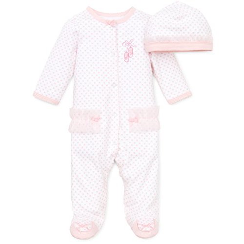 Little Me Clothes for Baby Girls 100% Cotton Scratch-Free Tag Footed One-Piece Romper and Hat Sleeper Set Preemie to 9 Months