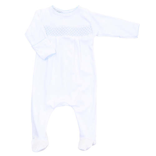 Magnolia Baby Essentials Blue Trim Smocked Footie