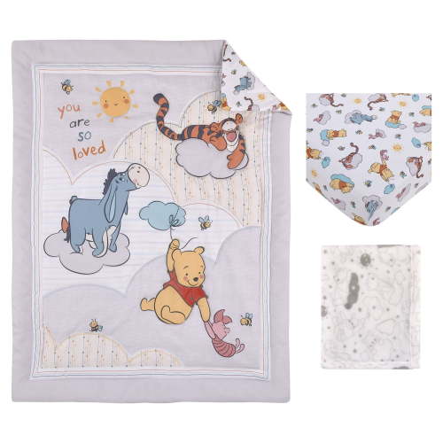 Disney Winnie the Pooh So Loved Crib Bedding Set, 3-Pieces, Gray, Blue, White, Unisex, Pooh, Tigger, Infant