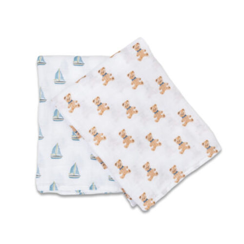 Lulujo Cotton Swaddles - Vintage Teddy Bears & Sailboats - 40x40" - Mary Meyer Stuffed Toys