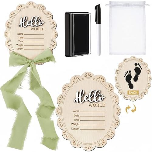 Threehoney Baby Announcement Sign for Hospital, Classic, Gray Green Bow