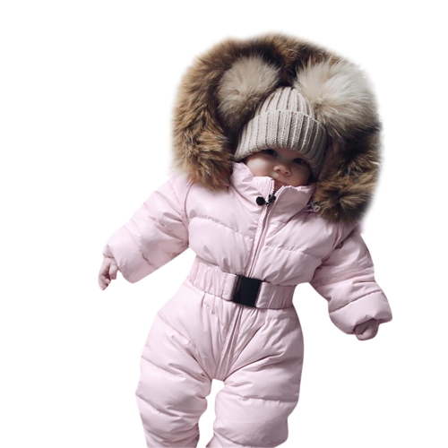Baby Girls Snow Suits Warm Hooded Puffy Coat Jacket Footed Romper for Baby Girls Winter Coat Long Sleeve Windproof Boy Newborn Clothes 0-3 Months