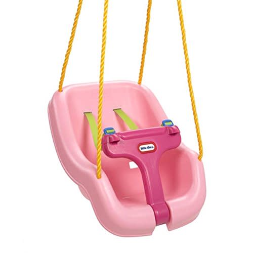 Little Tikes Snug 'n Secure Pink Swing with Adjustable Straps, 2-in-1 for Baby and Toddlers Ages 9 Months - 4 Years,16"D x 16.3"W x 17"H