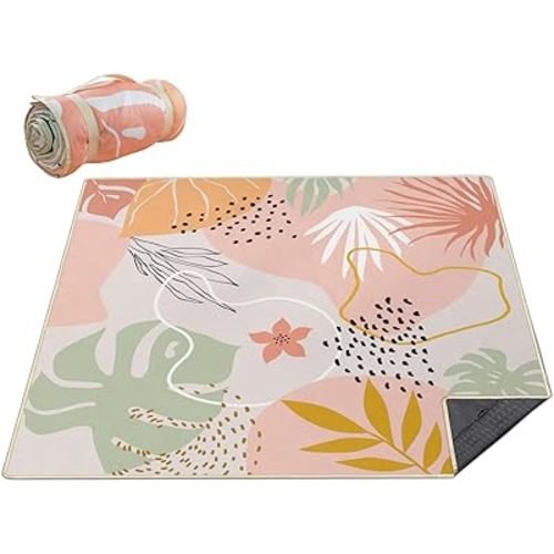 Picnic Blankets Waterproof Foldable Extra Large,80"x 80" Outdoor Beach Blanket Sandproof,3-Layer Lightweight Handy Mat Tote Picnic Camping Rugs for Outside Your Rv(Boho Pink Botanical)
