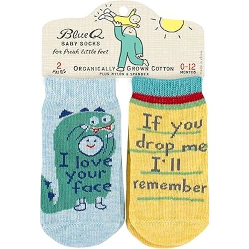 Blue Q Funny Baby Socks 2 Pairs - Gender Neutral Cute Baby Socks for 0-12 Months, Organically Grown Cotton, Newborn Essential