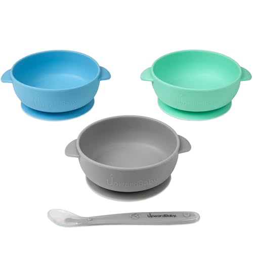 UpwardBaby Silicone Baby Bowls with Suction Set - Strong Suction Design for Toddlers 1-3, Easy-Grip Baby Spoon for Self-Feeding, BPA Free Feeding Bowls, 4-Piece Set