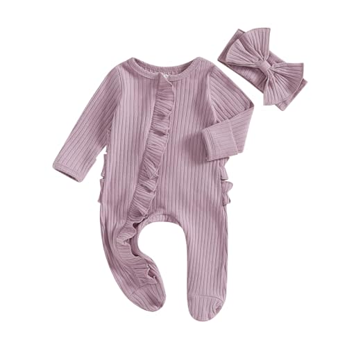 Ayalinggo Newborn Baby Girl Fall Winter Outfits Clothes Knit Jumpsuit Ruffle Romper Newborn Coming Home Outfit for Baby Girl