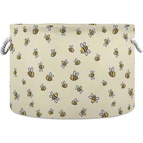 visesunny Cute Bee Pattern Laundry Baskets Fabric Storage Bin Storage Box Collapsible Storage Basket Toy Clothes Shelves Basket for Bathroom,Bedroom,Nursery,Closet,Office