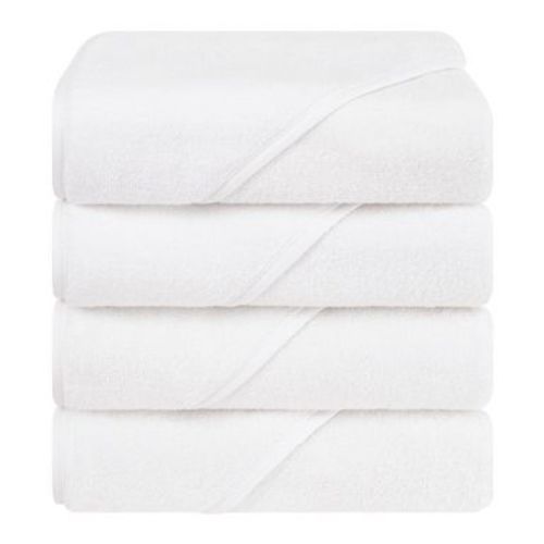 American Soft Linen 100% Cotton Soft Fluffy Hooded Baby Bath Towel Set 4 Piece - White